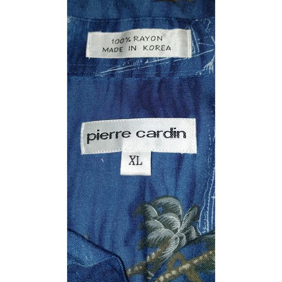 VTG Pierre Cardin Blue Cabana Shirt Mens XL Sailboat Palm Tree Hawaiian Beach - Picture 5 of 5